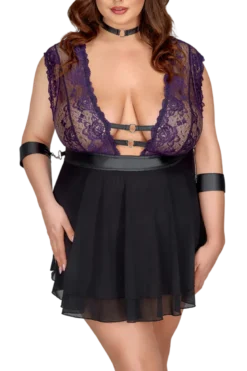 Bondage Babydoll Plus Size lila schwarz