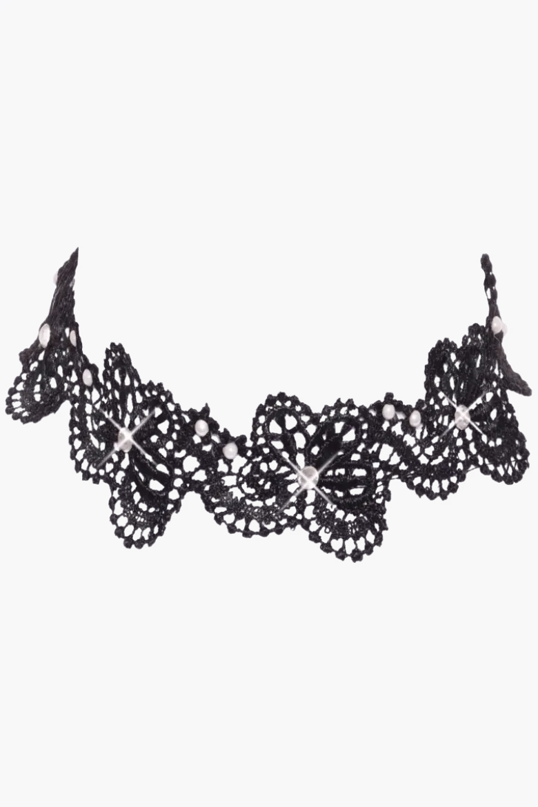 Halsband mit Perlen und Glitzersteinen