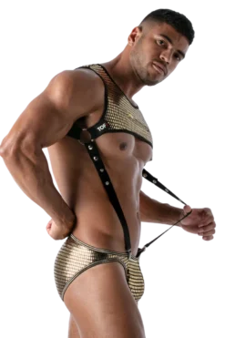 Herren Brust Harness gold schwarz