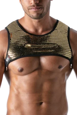 Herren Brust Harness gold schwarz