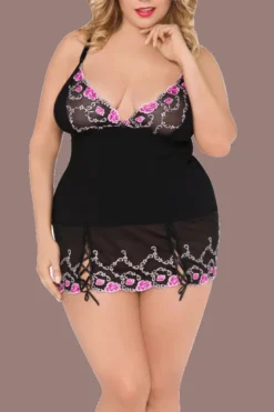 Negligee mit Blumenspitze Plus Size
