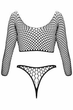 Netz-Stringbody Langarm