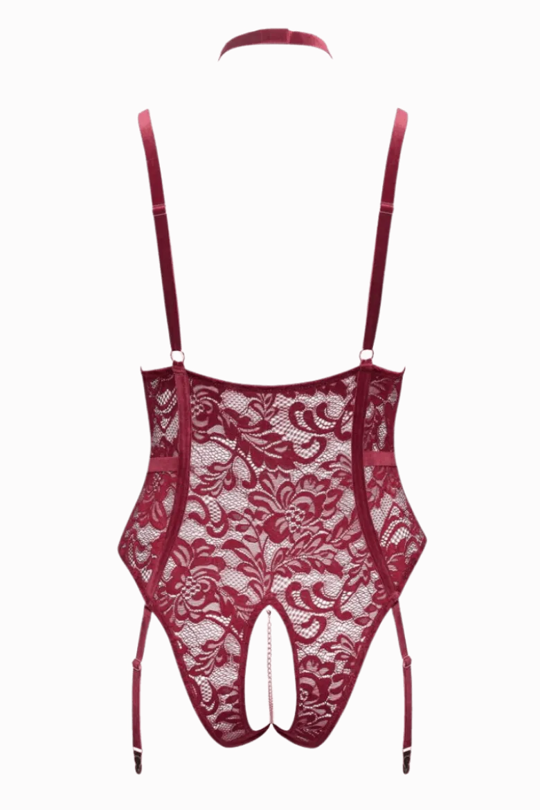 Ouvert Spitzen-Strapsbody in rot Plus Size