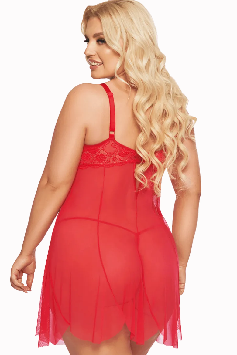 Rotes Babydoll aus Spitze und Tüll Plus Size