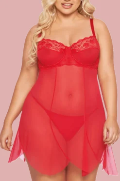 Rotes Babydoll aus Spitze und Tüll Plus Size