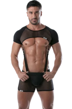 Schulter Harness Shirt mit Netz schwarz