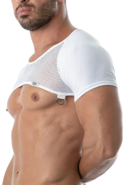Schulter Harness Shirt mit Netz weiß