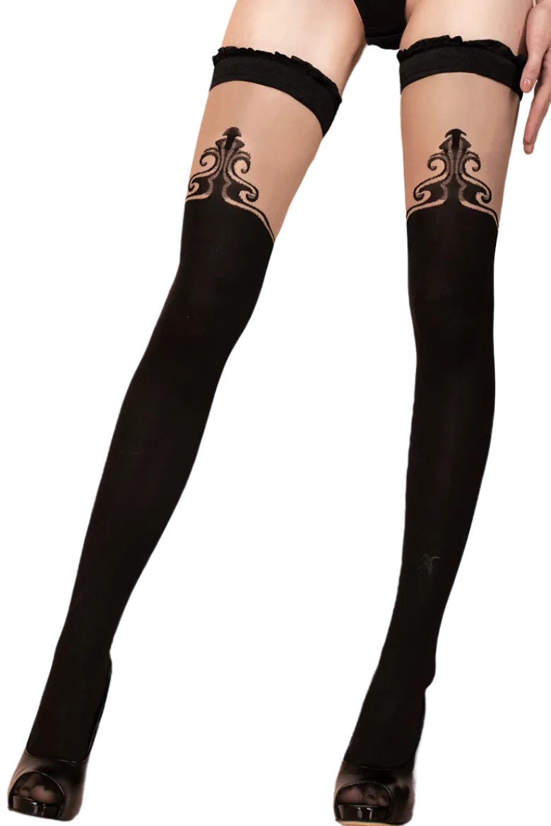 schwarz beige Stockings mit Muster