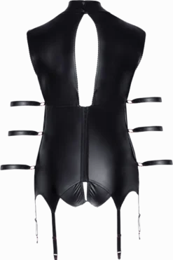schwarzes Bondage Wetlook Strapshemd Plus Size