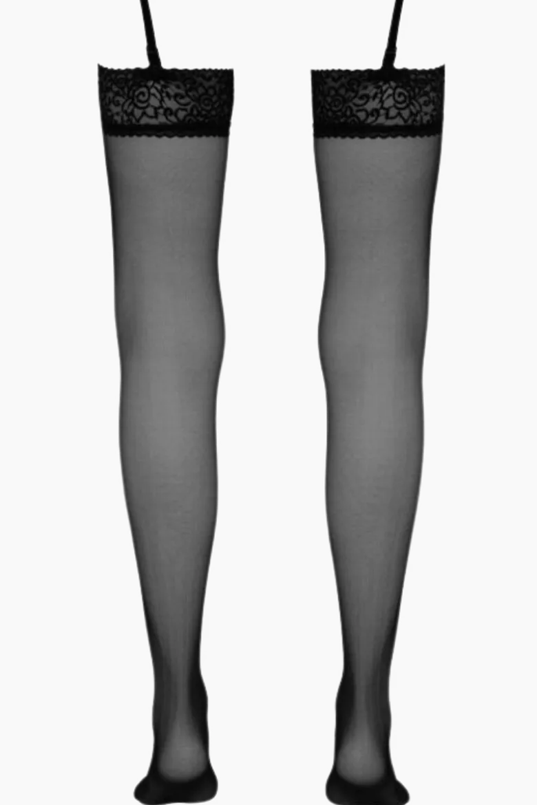 schwarze Straps-Strümpfe Spitze