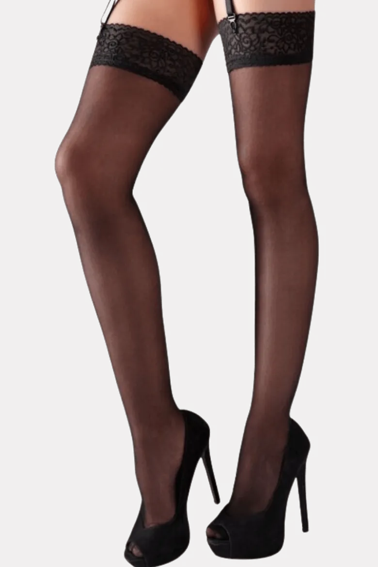 schwarze Straps-Strümpfe Spitze
