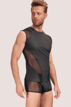 Shirt Wetlook mit Netz-Einsätzen