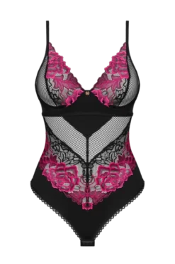 Spitzenstringbody schwarz pink