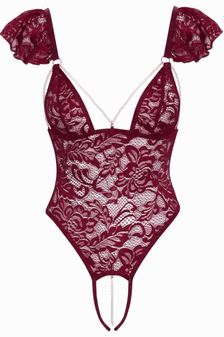 Stringbody rot mit Spitze ouvert