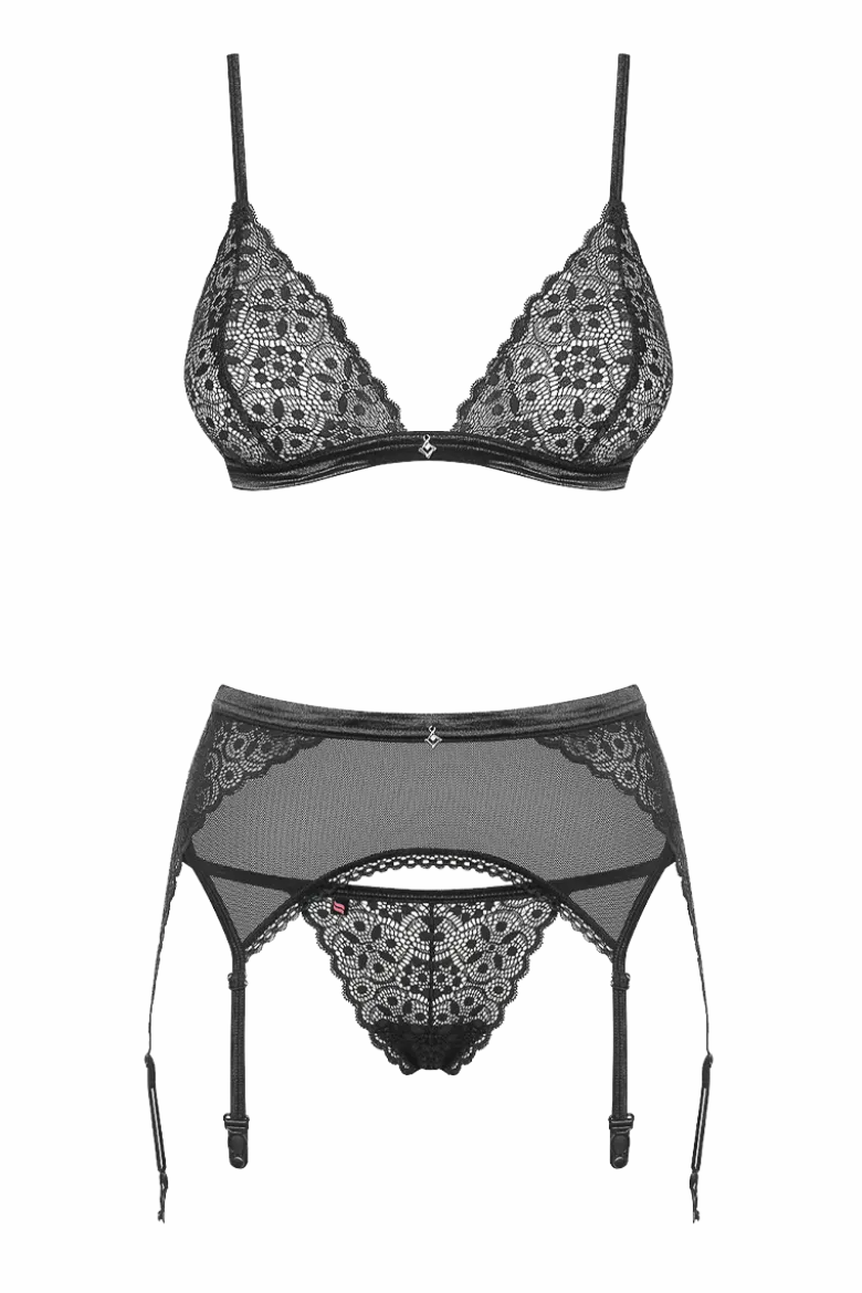 3tlg. Dessous Set aus Mesh Spitze