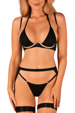3tlg. Dessous Set beige schwarz