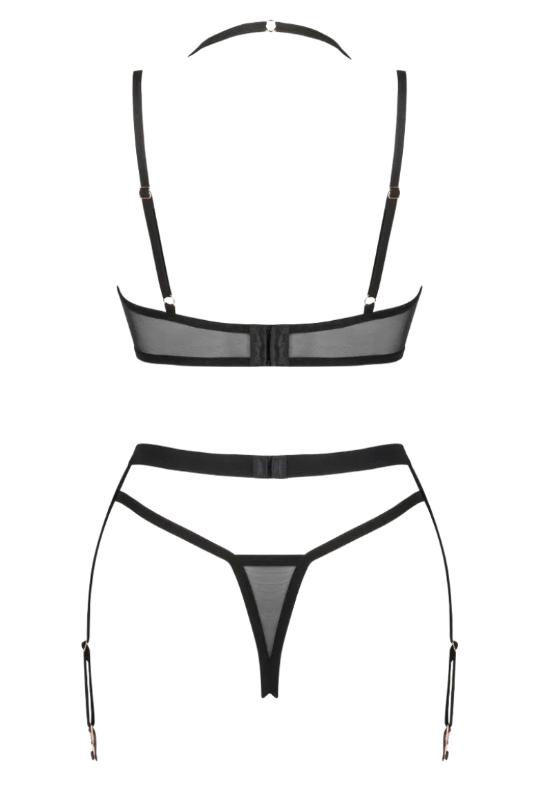 3tlg. Dessous Set beige schwarz