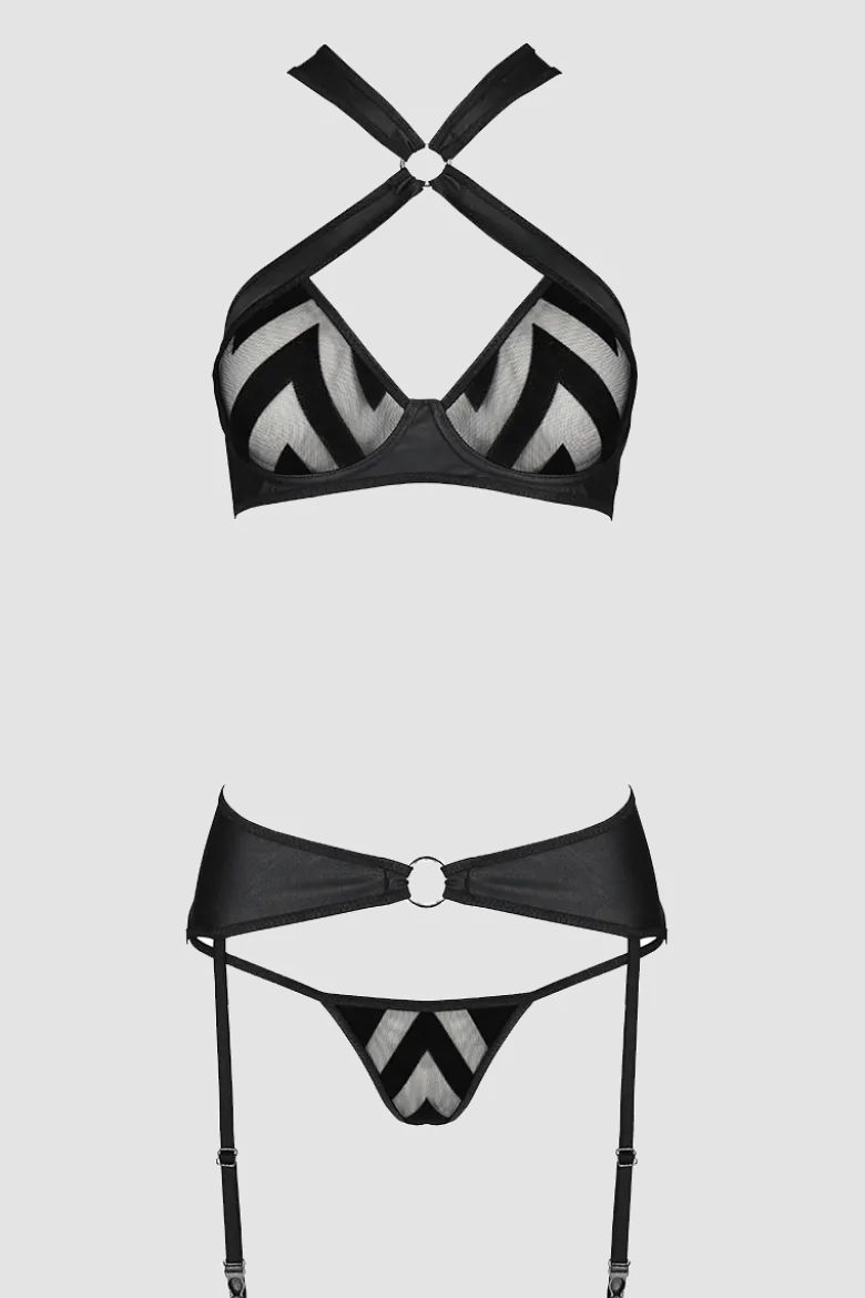 3tlg. Dessous Set mit Muster