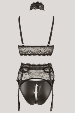 3tlg. Dessous Set mit Wetlook und Nieten