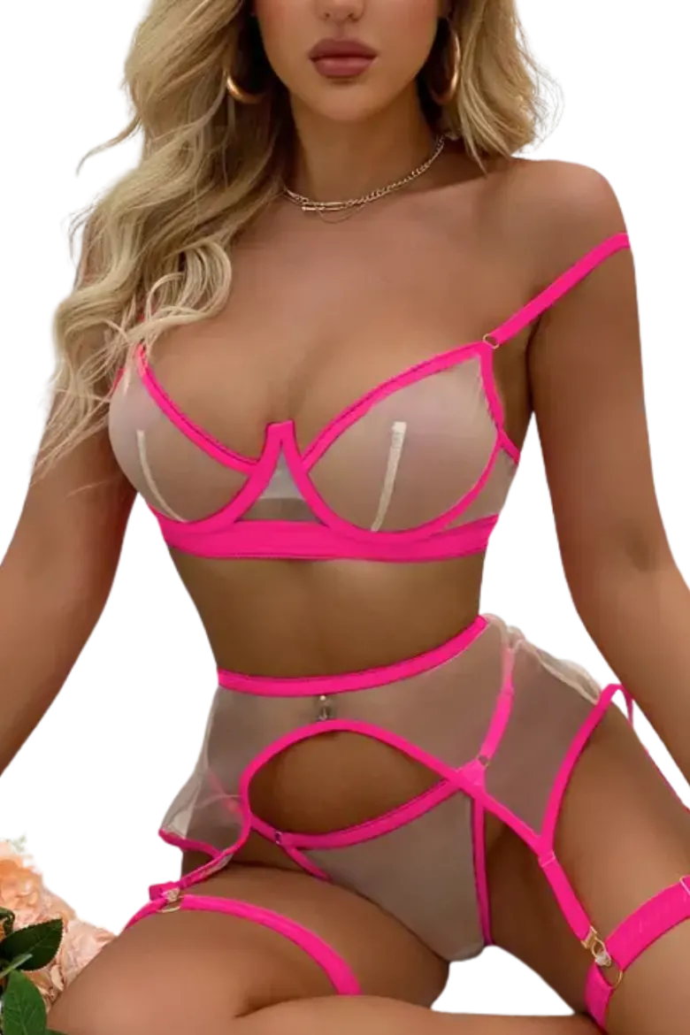 4tlg. Dessous Set neonpink