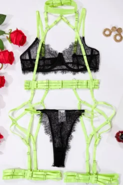 3tlg. Dessous Set neon schwarz