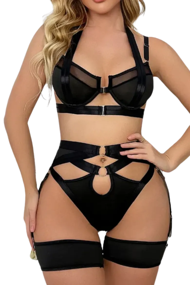 4tlg. Dessous Set ouvert - schwarz