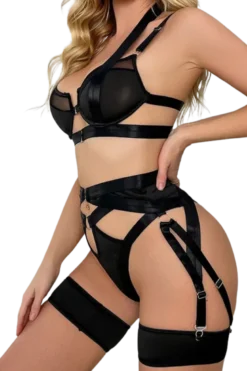 4tlg. Dessous Set ouvert - schwarz