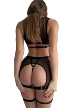 5tlg. Dessous Set schwarz transparent
