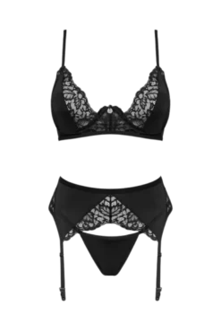 3tlg. Reizwäsche Set mit Spitze schwarz