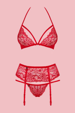 3tlg. rotes Dessous Set