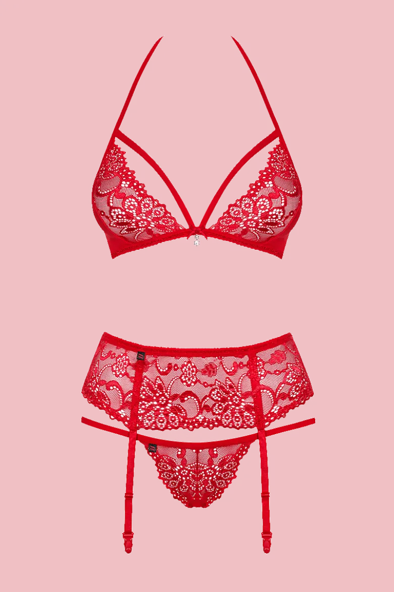 3tlg. rotes Dessous Set