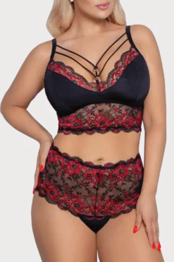 2tlg. Spitzenset in schwarz rot Plus Size